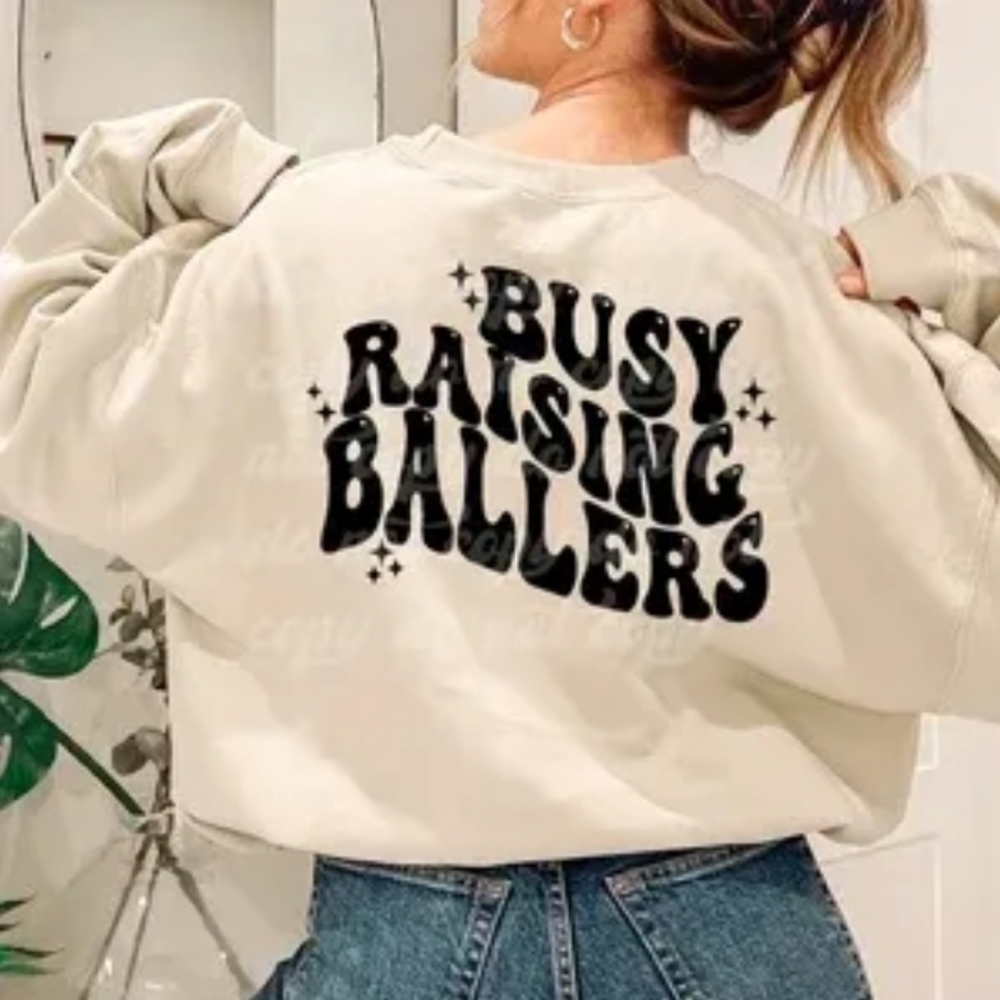 Crewneck sweater Busy Raising Ballers Baseball Crewneck Sweater White LARGE